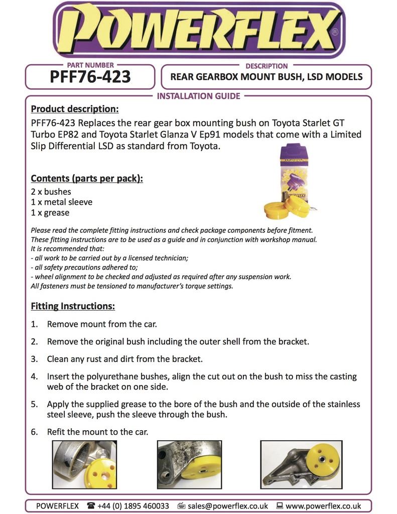 For Toyota Starlet/Glanza Turbo PowerFlex Black Rear Gearbox Mount Bush