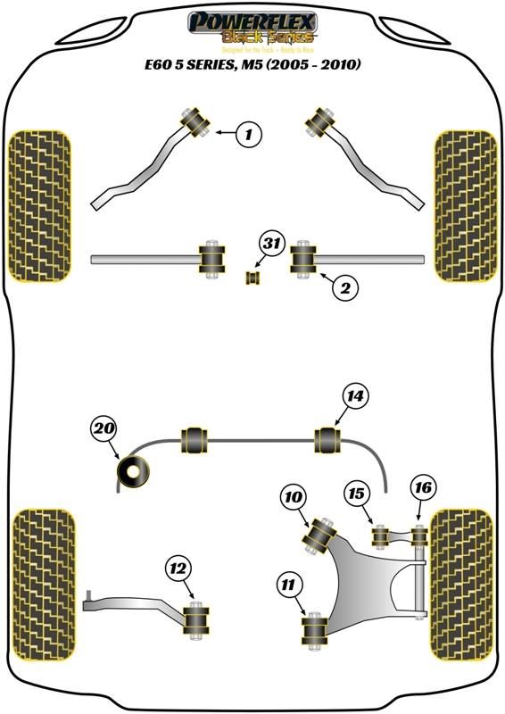 BMW E60 5 Series, M5 (2003-2010) PowerFlex Black Shift Arm Front Bush Oval