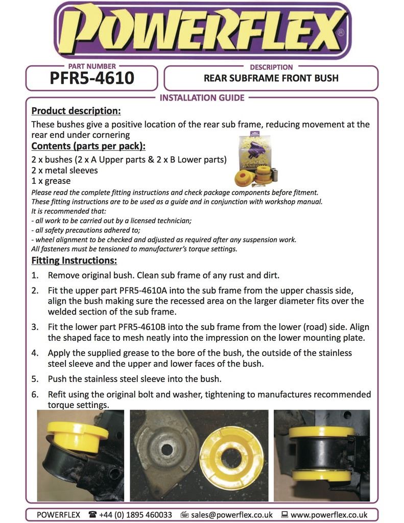 For BMW E46 3 Series 1999-2006 PowerFlex Rear Subframe Front Bush