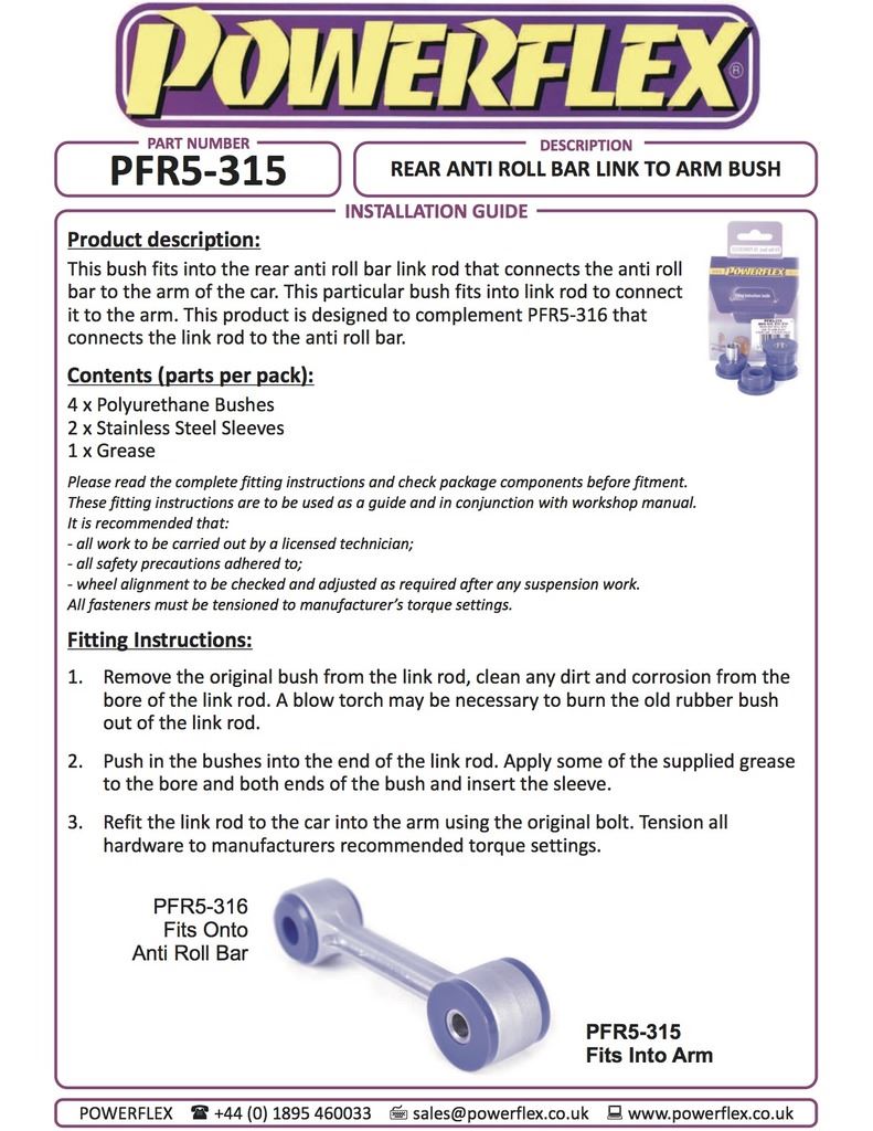BMW E36 3 Series 1990-1998 PowerFlex Black Rear Anti Roll Bar Link To Arm Bush