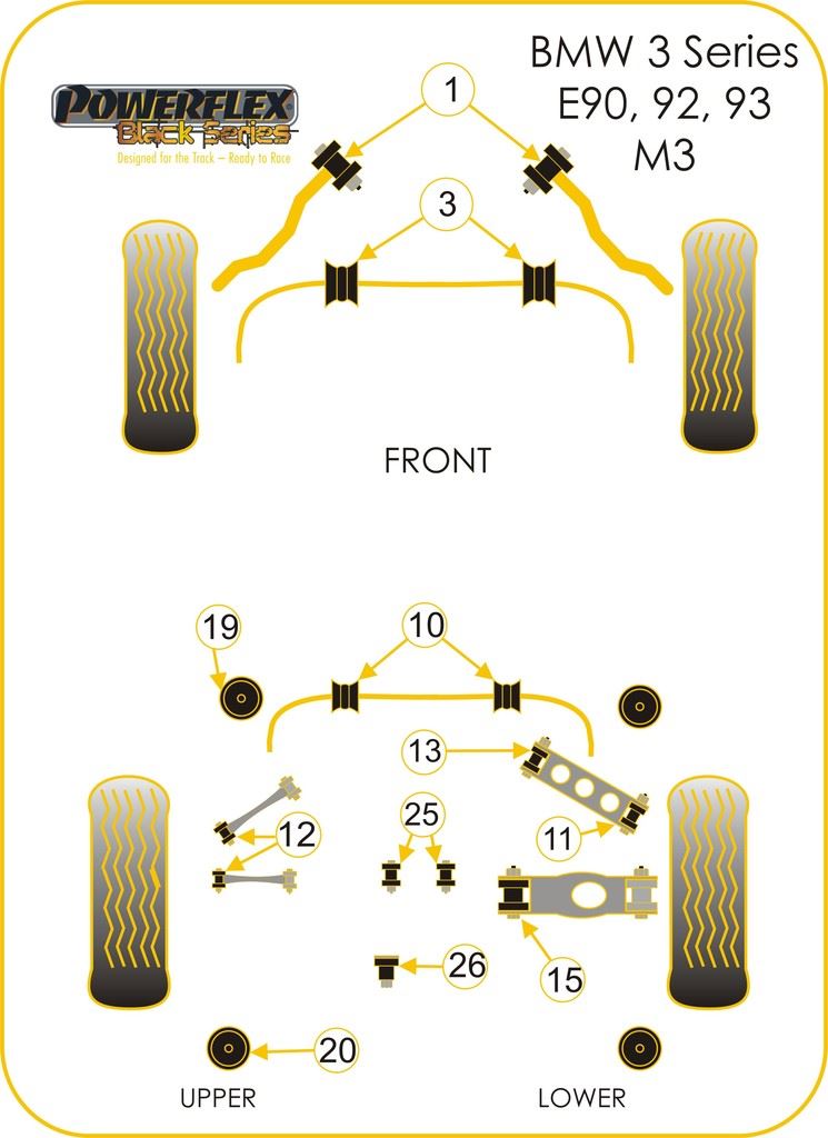 For BMW 3 Series 2005-2013 PowerFlex Black Series Rear Trailing Arm Outer Bush