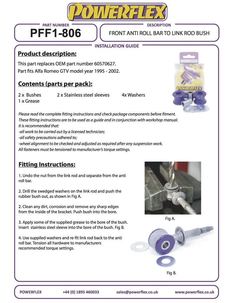 For Alfa GTV & Spider 1995-2005 PowerFlex Front Anti Roll Bar To Link Rod Bush