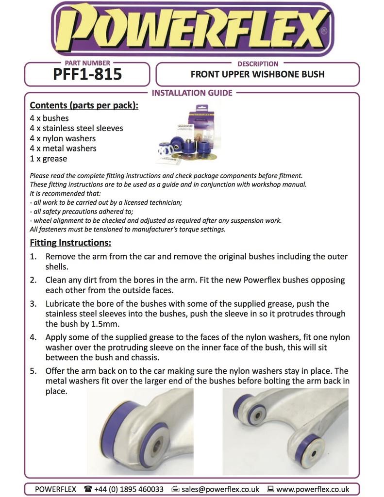 For Alfa 156 1997-2007 PowerFlex Front Upper Arm Bush