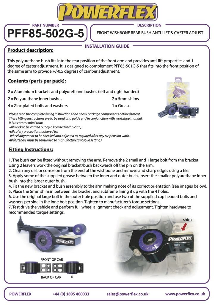 For VW Passat CC 35 2008-2012 PowerFlex Front Wishbone Rear Bush