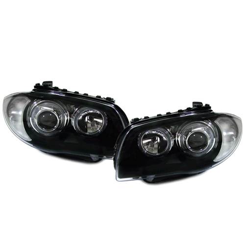 BMW 1 SERIES E87 5 DOOR HATCH 2004-3/2007 BLACK ANGEL EYES HEADLIGHTS PAIR