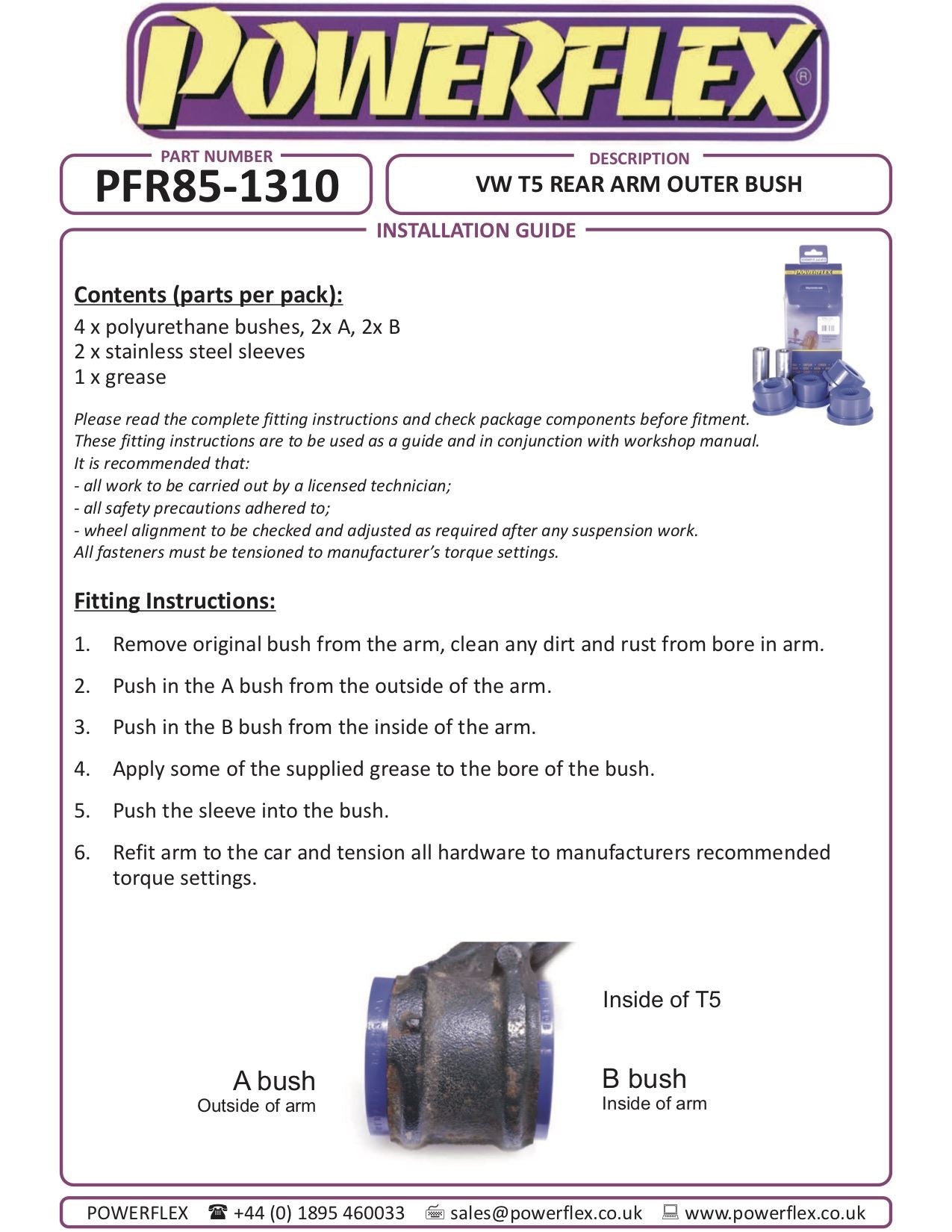 VW T6 Transporter 2015- PowerFlex Black Rear Arm Outer Bush