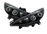 PEUGEOT 207 CC  2006-> BLACK ANGEL EYES HEADLIGHTS PAIR