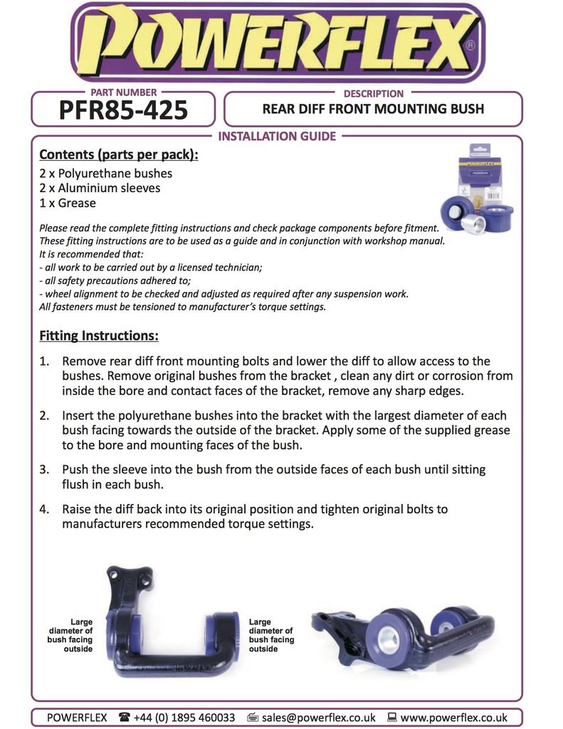 For VW Bora 4 Motion 1999-2005 PowerFlex Rear Diff Front Mounting Bush
