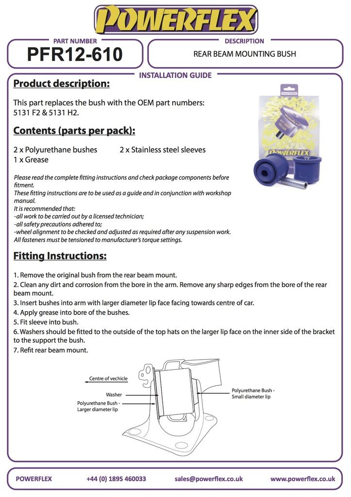 For Citroen Berlingo 2008-on PowerFlex Rear Beam Bush
