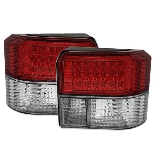 VW TRANSPORTER T4 & CARAVELLE 90-03 REAR TAIL LIGHTS CRYSTAL RED/CLEAR LED PAIR