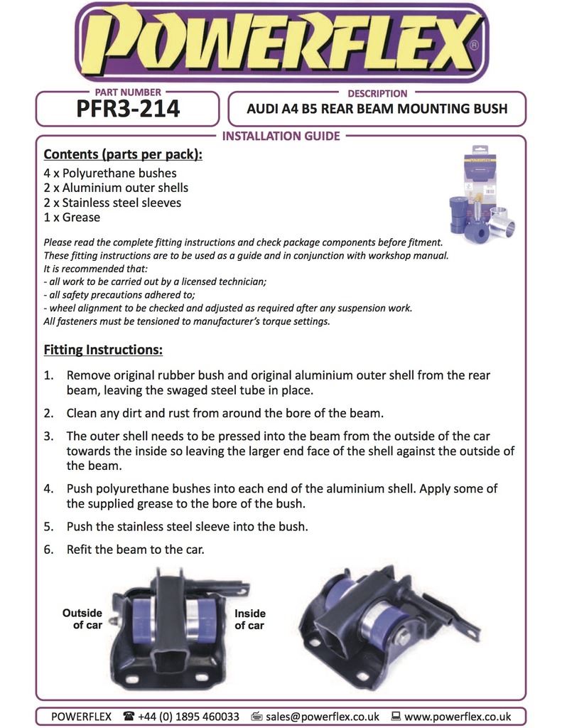 For Audi A4 2WD 1995-2001 PowerFlex Black Series Rear Beam Mounting Bush