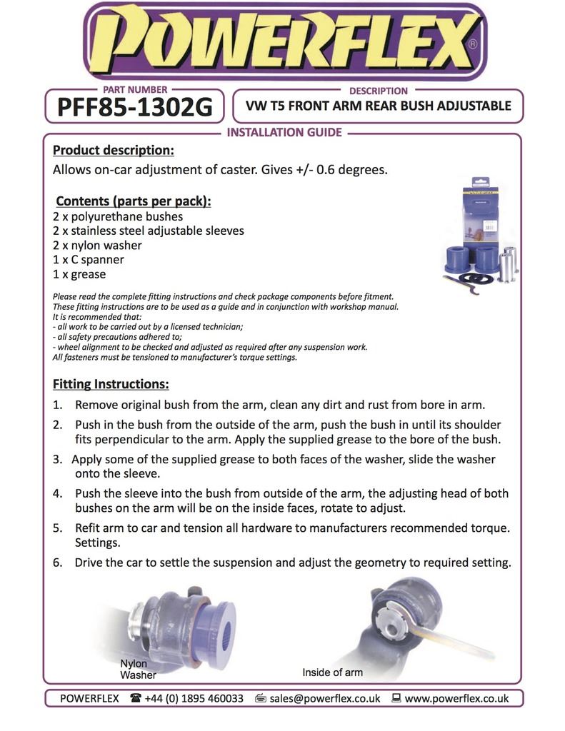 For VW T5 Transporter 2003-2015 PowerFlex Black Series Front Arm Rear Bush