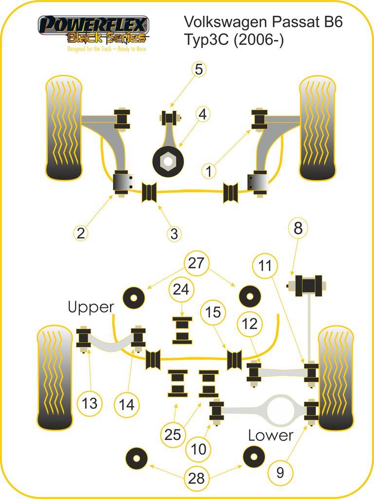 For VW Passat 2006-2012 PowerFlex Black Series Rear Lower Link Outer Bush
