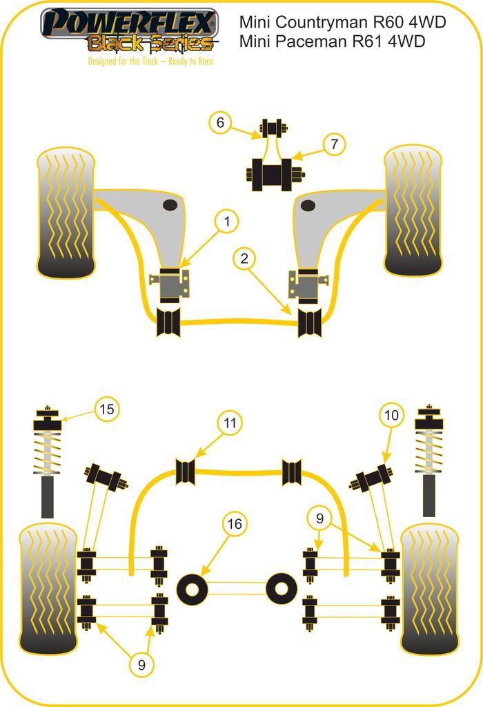 Mini Paceman R61 4WD 2013-2016 PowerFlex Black Rear Arm Front Bush Inserts