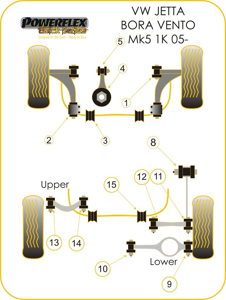 For VW Jetta Mk5 1K 2005-2010 PowerFlex Black Series Rear Lower Link Outer Bush