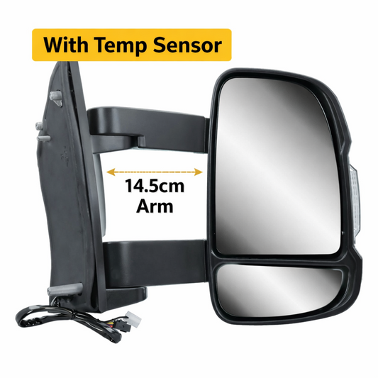 Peugeot Boxer 2006-2023 Medium Arm Electric Black Wing Door Mirror Right Temp Sensor