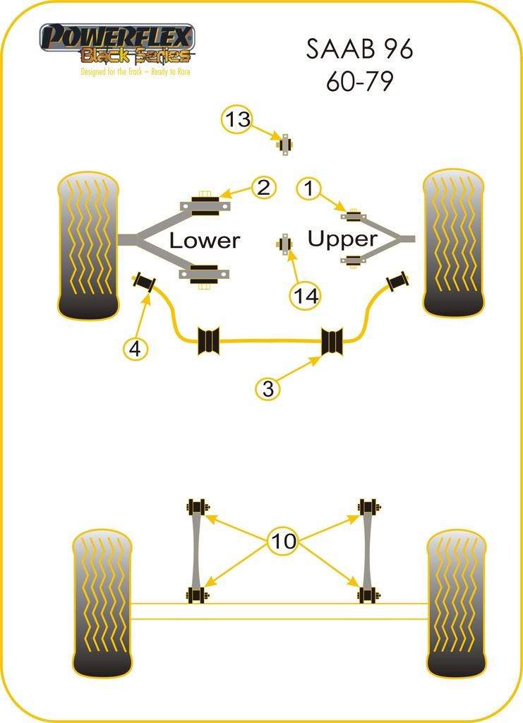 For Saab 96 1960-1979 PowerFlex Black Series Front Wishbone Lower Bush