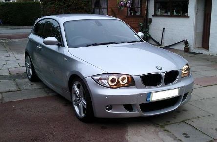 BMW 1 SERIES E87 5 DOOR HATCH 2004-3/2007 BLACK ANGEL EYES HEADLIGHTS PAIR