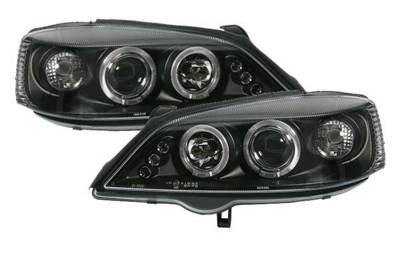 VAUXHALL ASTRA G MK4  1998-2004 BLACK ANGEL EYES HEADLIGHTS PAIR