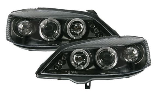 VAUXHALL ASTRA G MK4  1998-2004 BLACK ANGEL EYES HEADLIGHTS PAIR