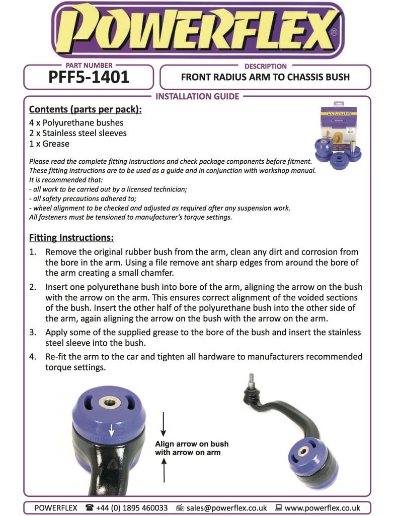 For BMW E71 X6 2007- PowerFlex Front Radius Arm To Chassis Bush