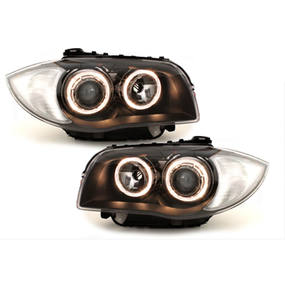 BMW 1 SERIES E87 5 DOOR HATCH 2004-3/2007 BLACK ANGEL EYES HEADLIGHTS PAIR