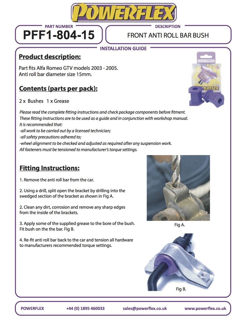 For Alfa GTV & Spider 1995-2005 PowerFlex Black Series Front Anti Roll Bar Bush