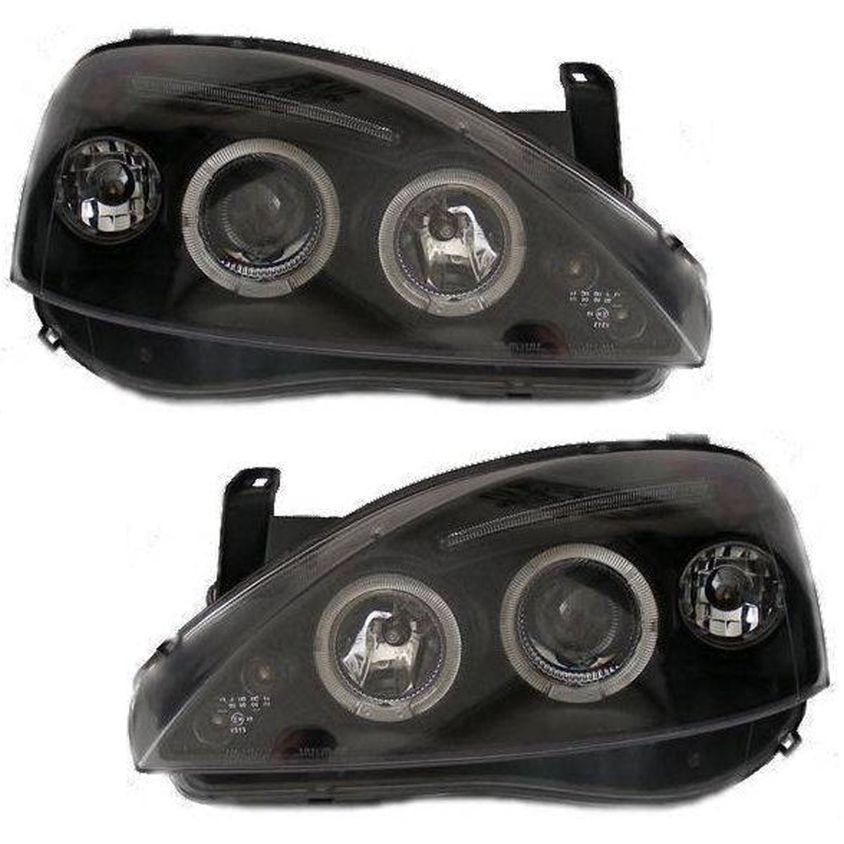 VAUXHALL CORSA C 2000-2006 BLACK ANGEL EYES HALO HEADLIGHTS PAIR