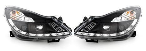 VAUXHALL CORSA D MK3  7/2006-8/2011 BLACK DRL HEADLIGHTS PAIR