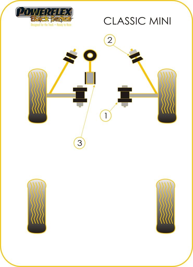 For Rover Rover Mini PowerFlex Black Rear Sub Frame Mounting Kit upto 1976