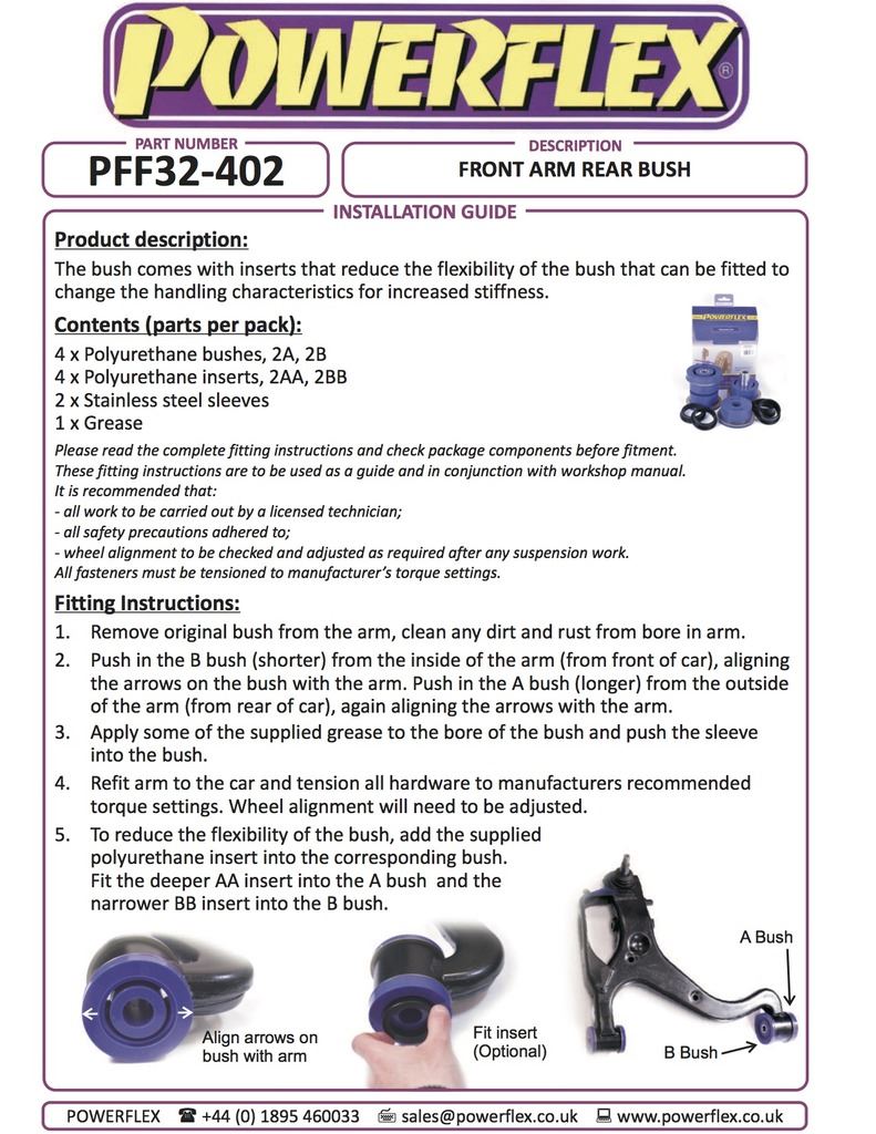 For Land Rover Range Rover Sport 2005-2013 PowerFlex Front Arm Rear Bush