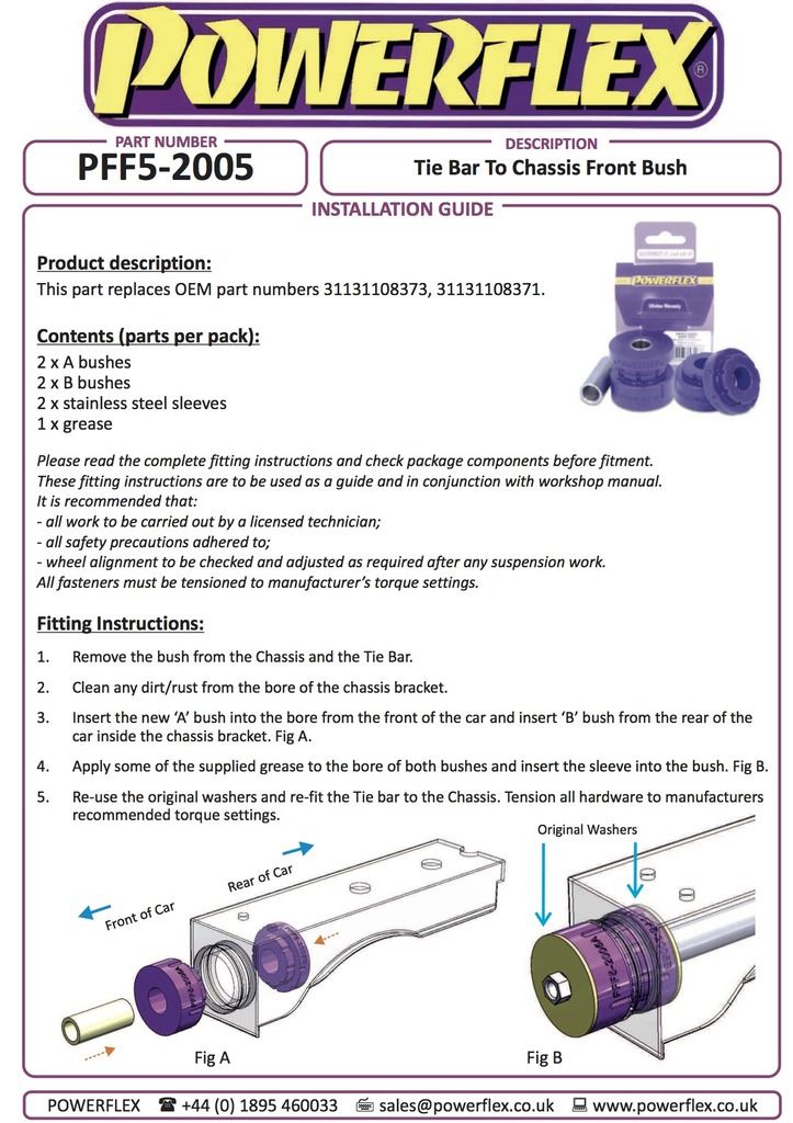 For BMW 1502-2002 1962-1977 PowerFlex Black Series Tie Bar To Chassis Front Bush