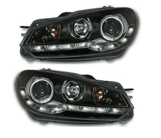 VOLKSWAGEN GOLF MK6  1/2009-> BLACK DRL HEADLIGHTS PAIR