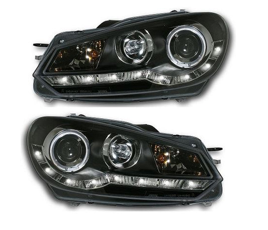 VOLKSWAGEN GOLF MK6  1/2009-> BLACK DRL HEADLIGHTS PAIR