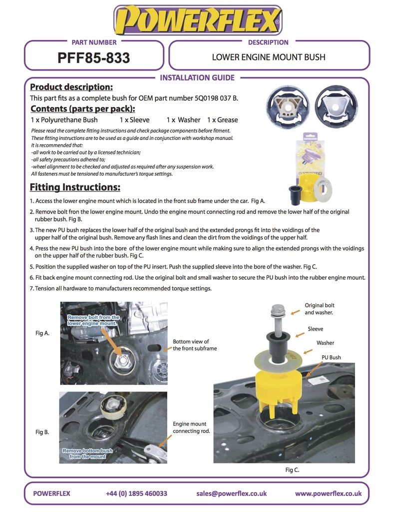 VW Golf MK7 5G 2WD Rear Beam 2012 on PowerFlex Black Front Lower Engine Mount