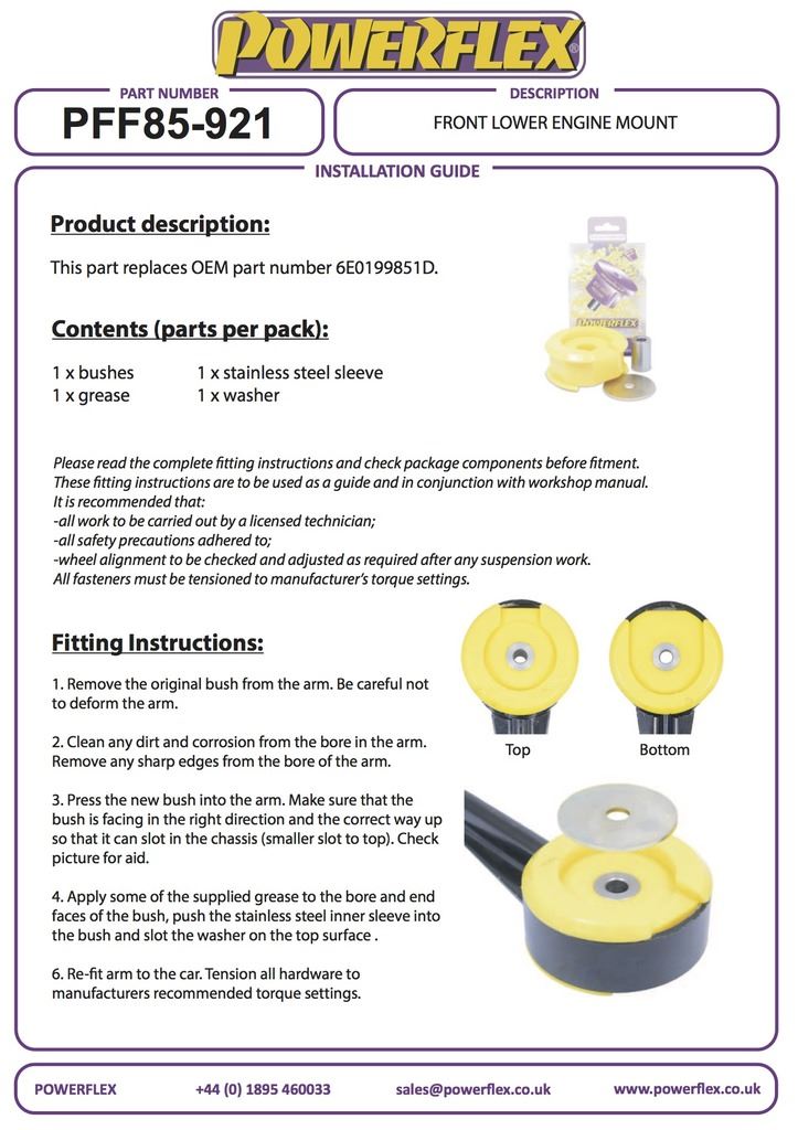 For VW Lupo 1999-2006 PowerFlex Black Series Lower Engine Mount Large Bush