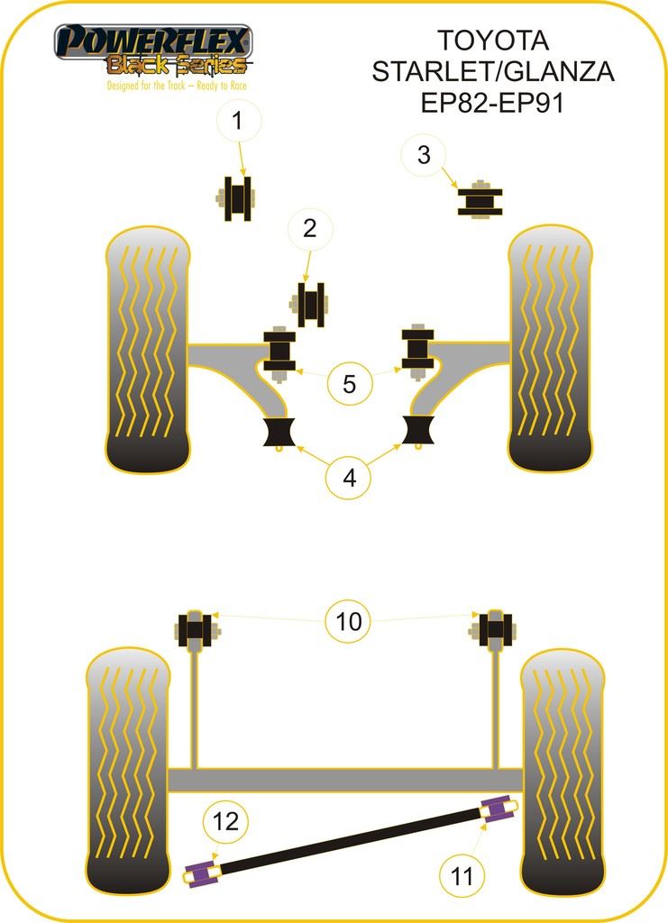 Toyota Starlet/Glanza Turbo PowerFlex Black Front Wishbone Rear Anti Lift Kit