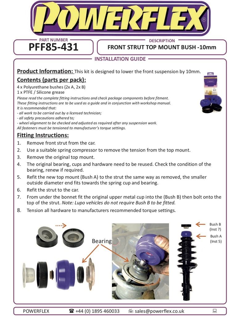 Skoda Citigo 2011- PowerFlex Front Strut Top Mount Bush -10mm