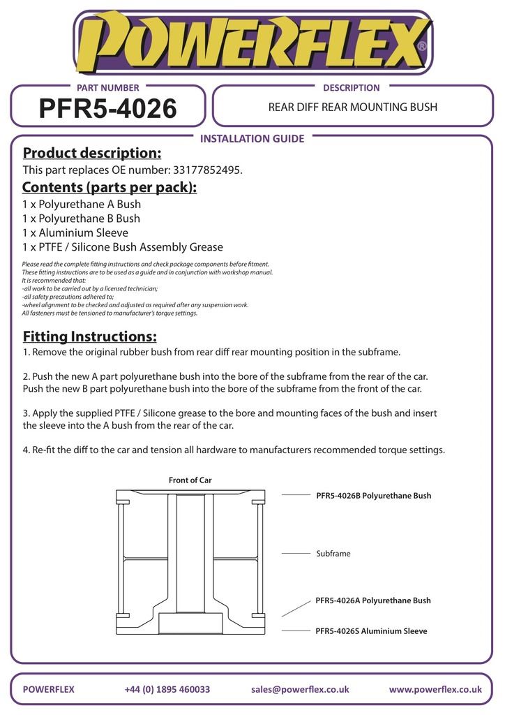 For BMW F80 M3 3 Series PowerFlex Rear Diff Rear Mounting Bush
