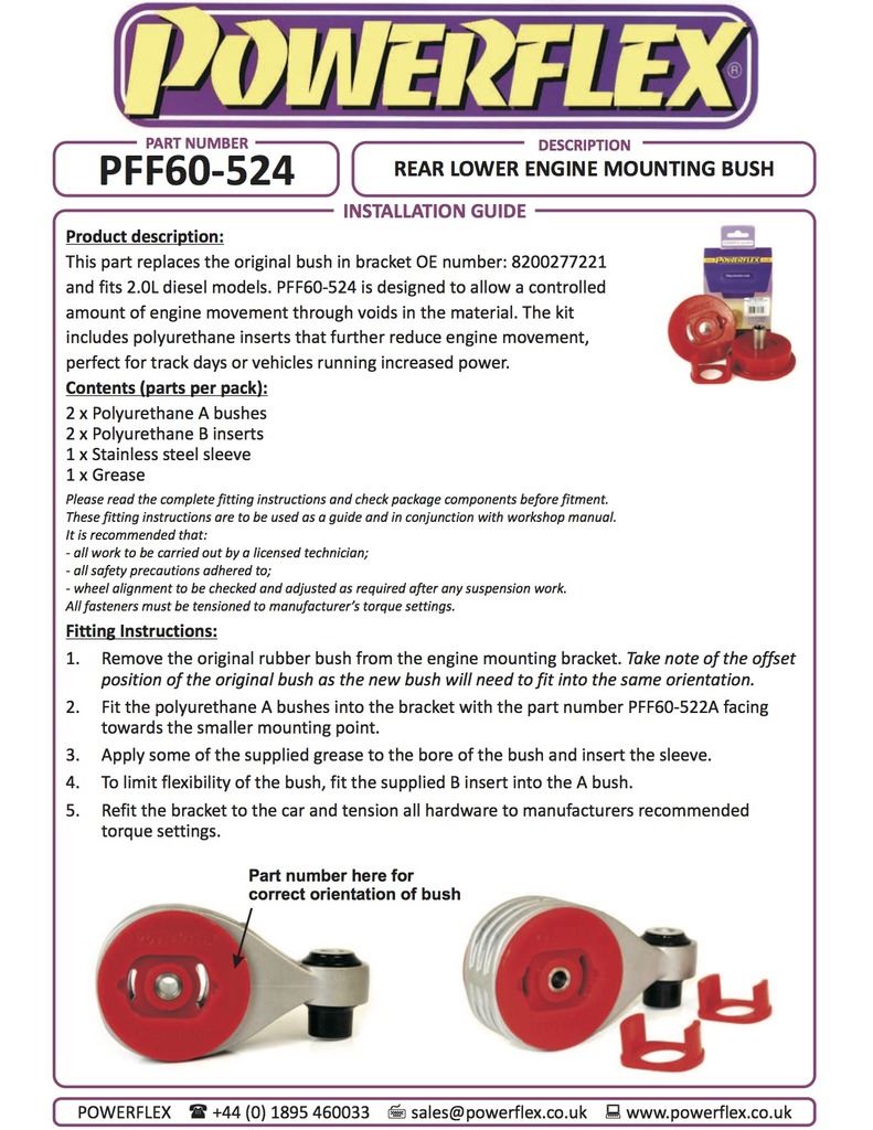 For Renault Scenic II 2003-2009 PowerFlex Rear Lower Engine Mounting Bush