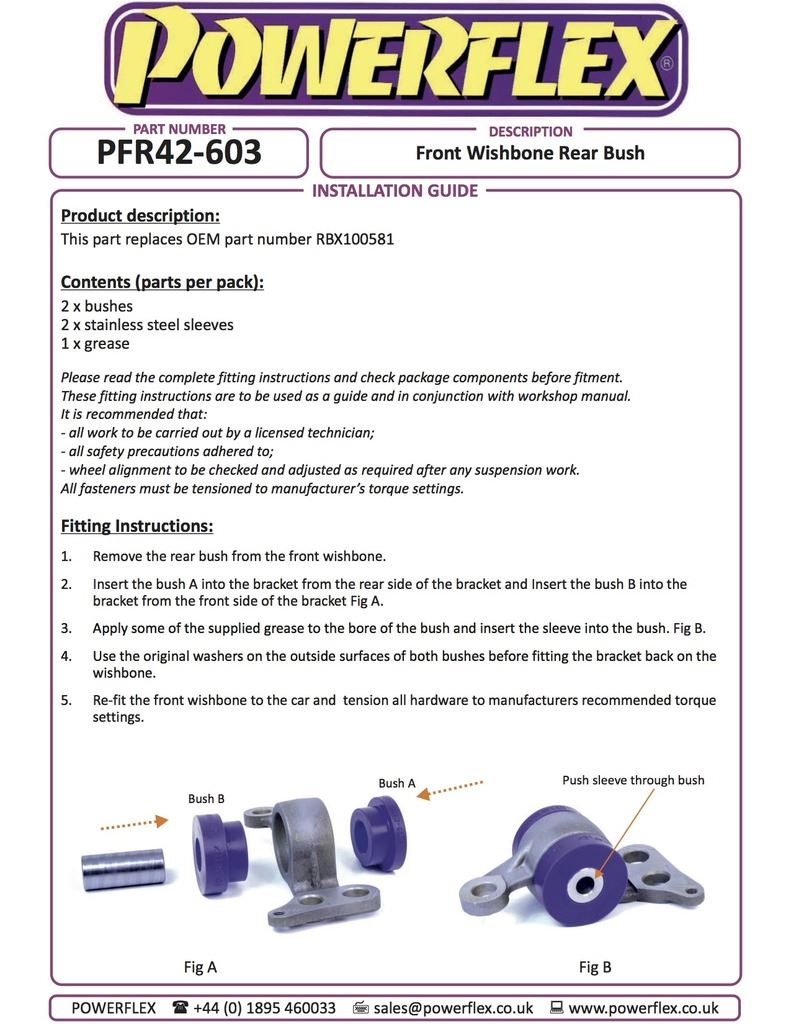 For Rover 45 1999-2005 PowerFlex Front Wishbone Rear Bush