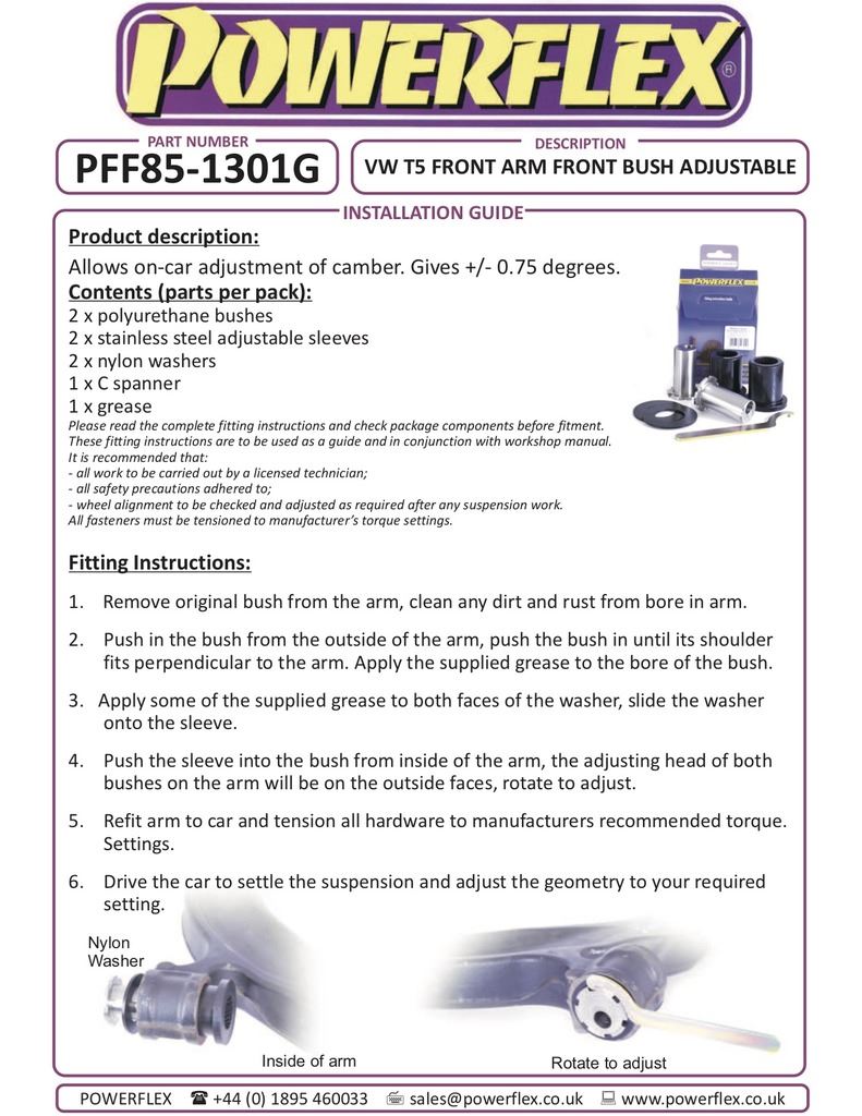 VW T6 Transporter 2015- PowerFlex Black Front Arm Front Bush, Camber Adjustable
