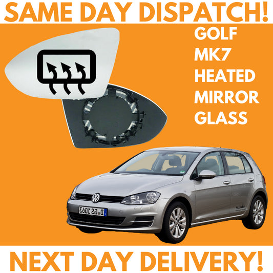 VW Golf MK7 Inc SV 2012-2020 Heated Door Wing Mirror Glass UK Left Passenger Side