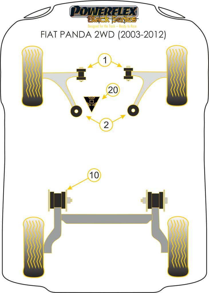 For Fiat Panda 2WD 2003-2012 PowerFlex Black Series Front Arm Front Bush