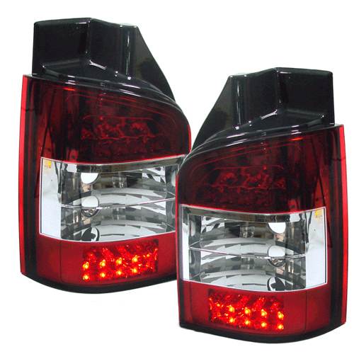 VW Transporter T5 Single Door 03-10 Rear Tail Lights Crystal Red/Clear Led Pair