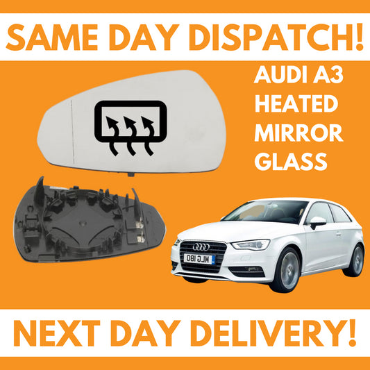 Audi A3 Inc Sportback 2012-2020 Heated Door Wing Mirror Glass UK Left Passenger Side
