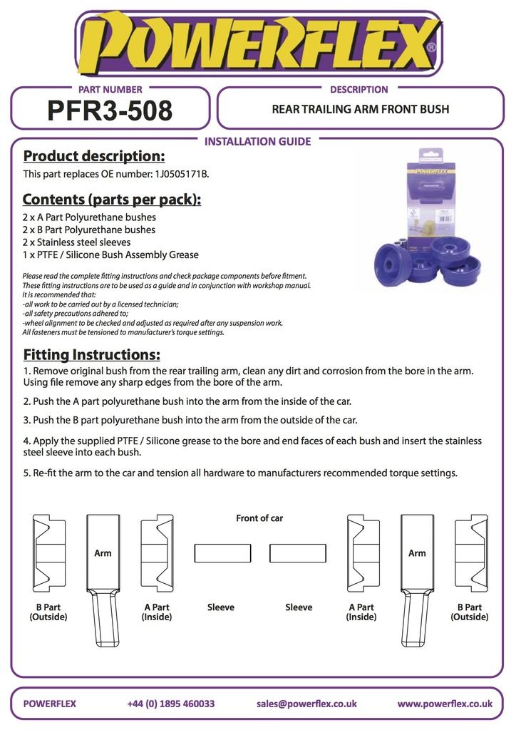 For VW Golf MK4 1997-2004 PowerFlex Rear Trailing Arm Front Bush