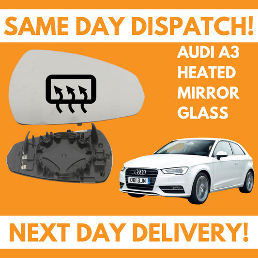 Audi A3 Inc Sportback 2012-2020 Heated Door Wing Mirror Glass UK Right Drivers Side