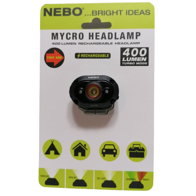 Nebo Mycro Head Torch Headlamp 400 Lumen Rechargeable Work Light