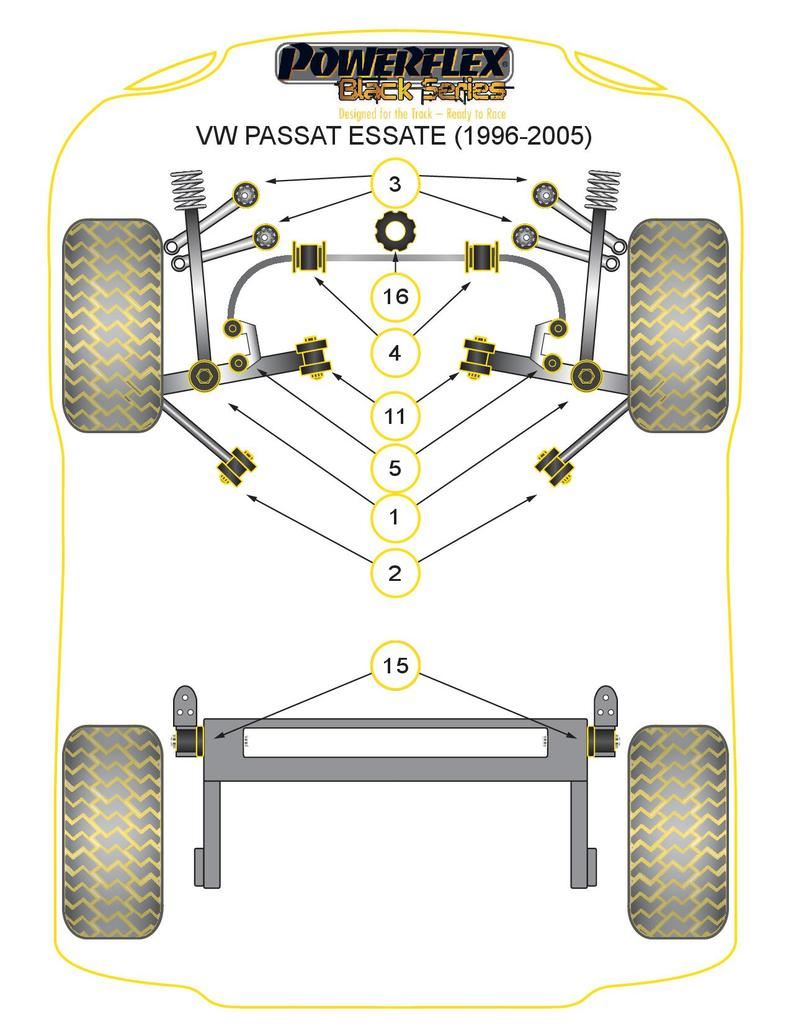 VW Passat B5 Estate 1996-2005 PowerFlex Black Front Upper Arm To Chassis Bush